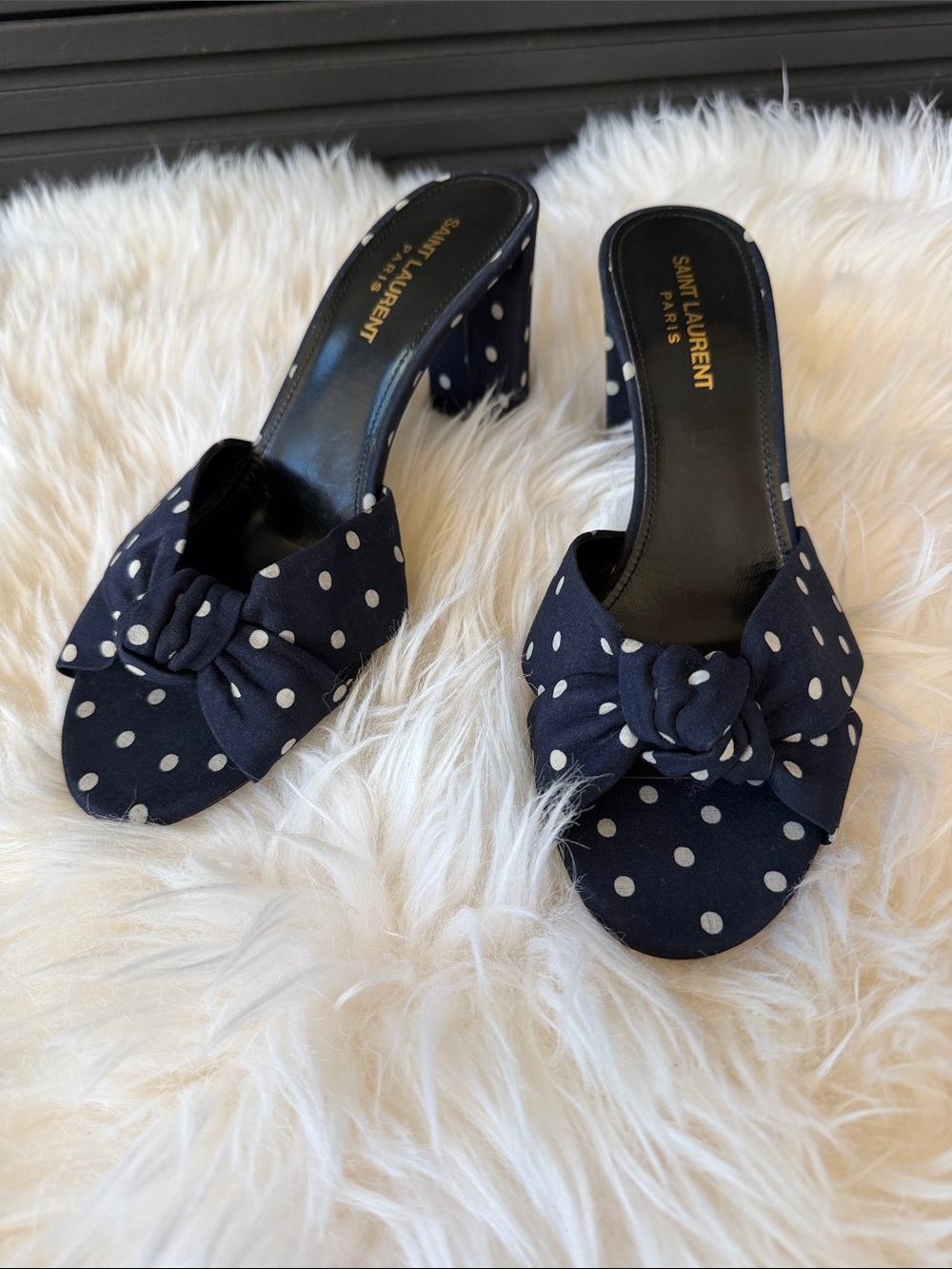 Saint Laurent 39 Bianca Knot Mules Yves Saint Laurent YSL polka dot sandals heel - Picture 3 of 12